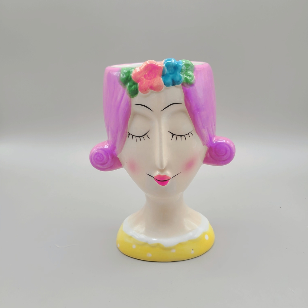 Colorful Ceramic Lady Face Vase, NWOT
